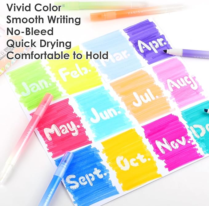 Erasable Highlighters Assorted Colors 12 Pack, Dual Tip Erasable Markers Pens, Chisel Tip Smooth Writing Highlighters Journaling Supplies Planner Accessaries