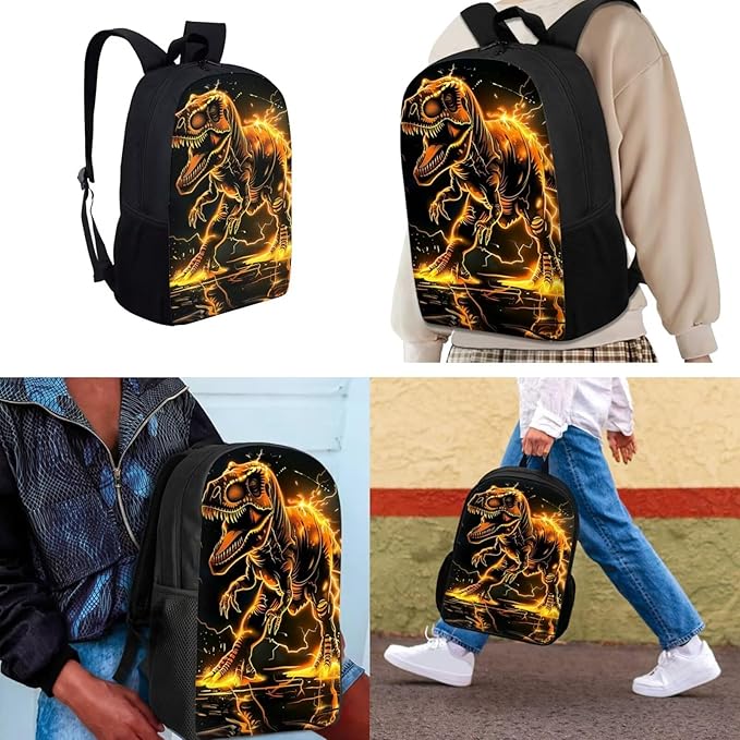 3D Dinosaur Kids Girls School Backpack Set Gold, Lightweight Book Bag for Boys Girls, Kids Backpack for Elementary Middle High School, Back to School Supplies