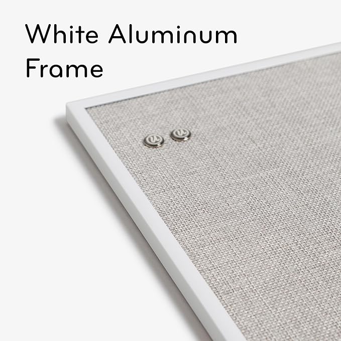 U Brands Farmhouse Linen Bulletin Board, 14" x 14", White Metal Frame, Industrial Grade Pinning Surface