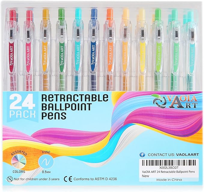 Retractable Gel Pens - Colored Pens for Adult Coloring - Cute Pen Set 24 Colors - Colored Gel Pens Art and School Supplies