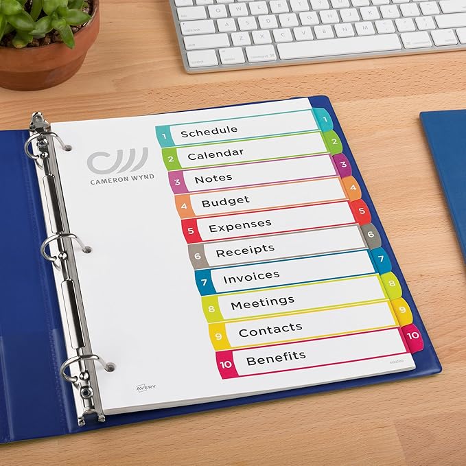 Avery Dividers for 3 Ring Binders, 10 Tabs per Set, Customizable Table of Contents, Multicolor Arched Tabs, Great for Organizing Reports, Projects, and More (11842)