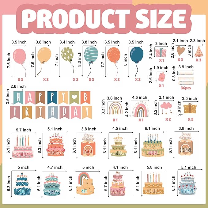 87 Pcs Boho Birthday Bulletin Board Decorations Boho Classroom Bulletin Decor Happy Birthday Board Cutouts for School Classroom Chart Calendar Wall Decor
