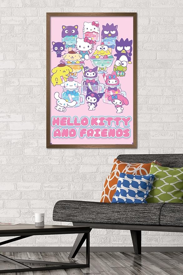 Trends International Hello Kitty and Friends: 24 Summer Fresh - Group Wall Poster, 34L x 22.4W, Bronze Framed Version
