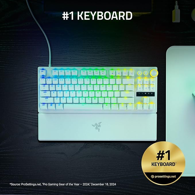 Razer Huntsman V3 Pro TKL 8KHz Esports Gaming Keyboard: Analog Optical Switches Gen 2-8000 Hz Polling Snap Tap - Rapid Trigger - Adjustable Actuation - Media Controls - PBT Keycaps - White