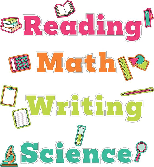 Carson Dellosa 37PC Core Subjects Bulletin Board Decorations, Reading Comprehension, Math, Writing, and Science Classroom Decor and School Supplies Cutouts