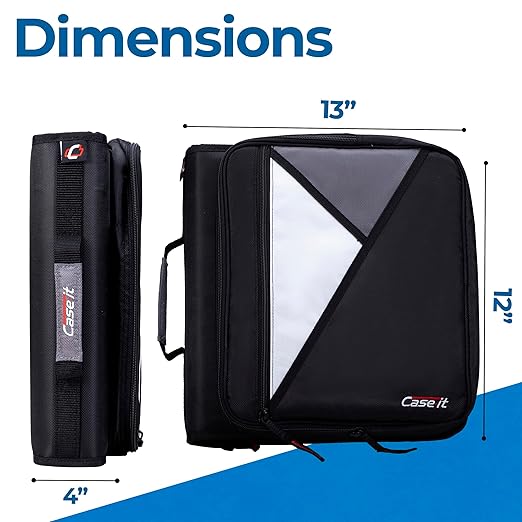 Case-it The Universal Zipper Binder - 2 Inch O-Rings - Padded Pocket Holds up to 13 Inch Laptop/Tablet - Multiple Pockets - 400 Page Capacity - Comes with Shoulder Strap - Jet Black LT-007 (6 Pack)