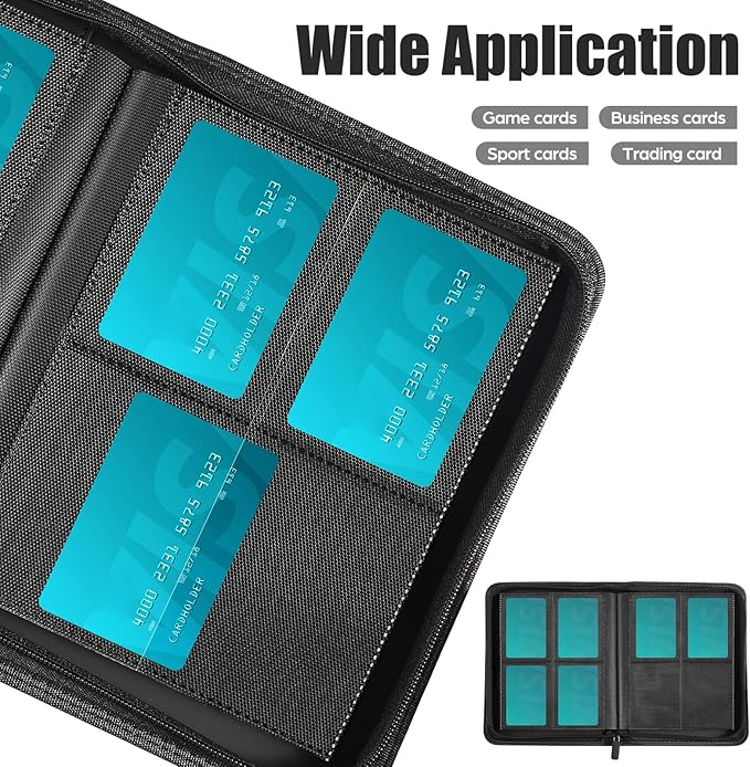 Card Binder 4 Pocket with Zipper, 288 Pockets Trading Card Holder Book, Premium PU Cover Zip Folder Binder, Side Loading Carrying Case Binder Album for TCG, MTG, Sports Cards, Game Cards