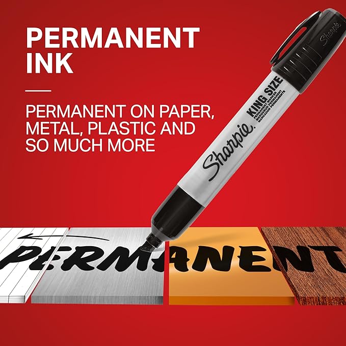 Sharpie® King Size Permanent Marker, Large Chisel Tip, Great for Poster Boards, Red, 12 Count