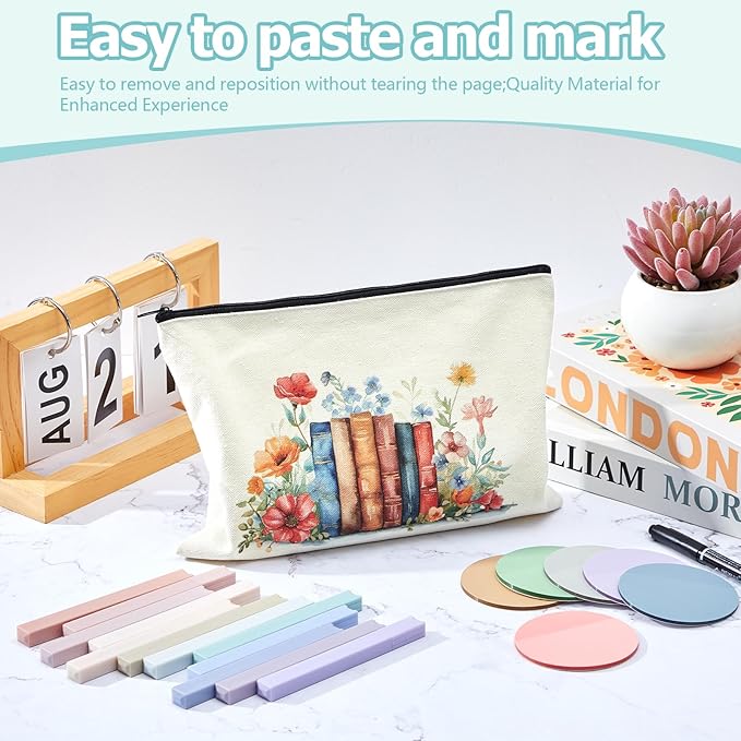 Book Annotation Kit, Aesthetic Bible Study Journaling Kit, 2640 Pcs Sticky Tabs, 300 Sticky Notes, 11 Gel Ink Pen, 12 Highlighter Marker, Pencil Case Pouch for Book Lover(Round)
