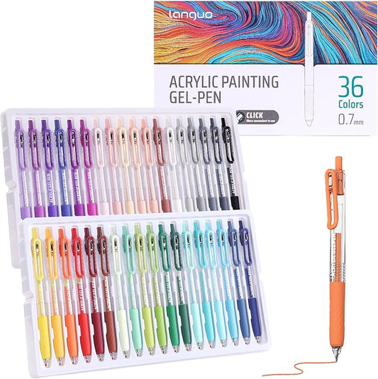 Acrylic Gel Pens for Coloring, 36 Colors Click Acrylic Paint Pens Set with 0.7mm Tip for Adult Coloring, Colored Gel Pens for Black Paper, Rock, Glass, Fabric, DIY and Art Crafts Supplies