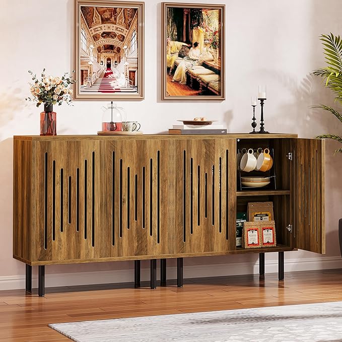 Tribesigns Set of 2 Sideboard Buffet with Storage, 59" Buffet Sideboard Cabinet with Adjustable Shelves, Accent Storage Cabinet for Living Room, Rustic Brown | Set of 2, with Storage
