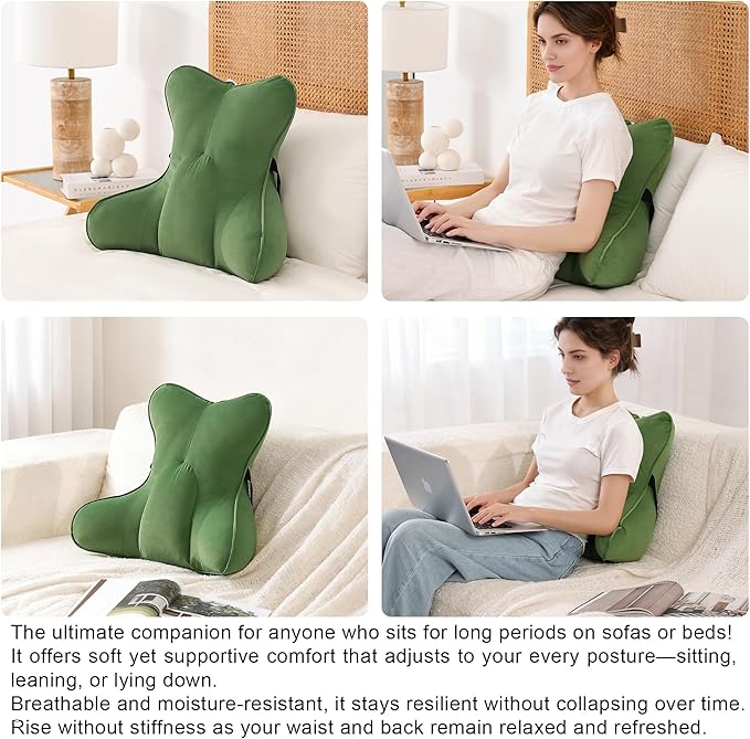 Lumbar Support Pillow(Pat. Pend) for Lower Back Pain Relief – Multi-Functional Ergonomic Lumbar Cushion, Reading Pillow for Office Chair, Car Seat & Sofa,Olive Green