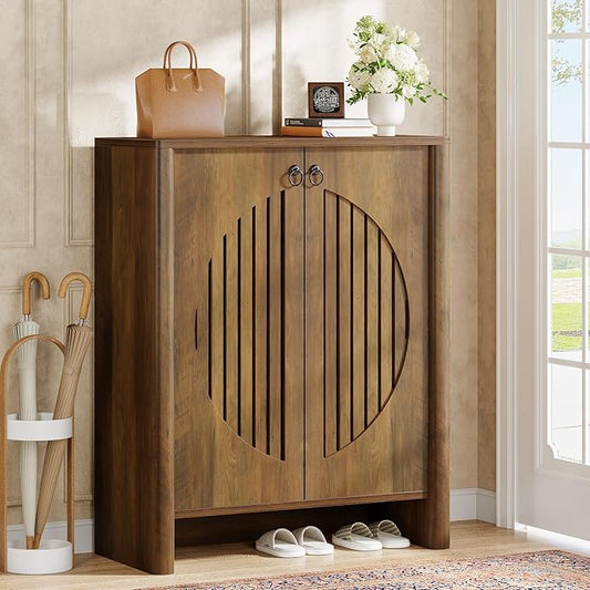 Tribesigns Shoe Cabinet with Doors, 5-Tier Shoe Storage Rack Organizer for Entryway, Living Room, Bedroom, Closet, Rustic Brown
