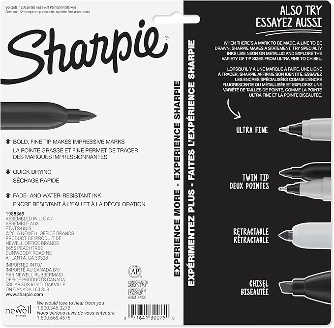 Sharpie Permanent Markers Quick Drying And Fade Resistant Fine Tip Marker Set For Wood Plastic Paper Metal And More Drawing Coloring And Poster Marker Assorted Colors 12 Count