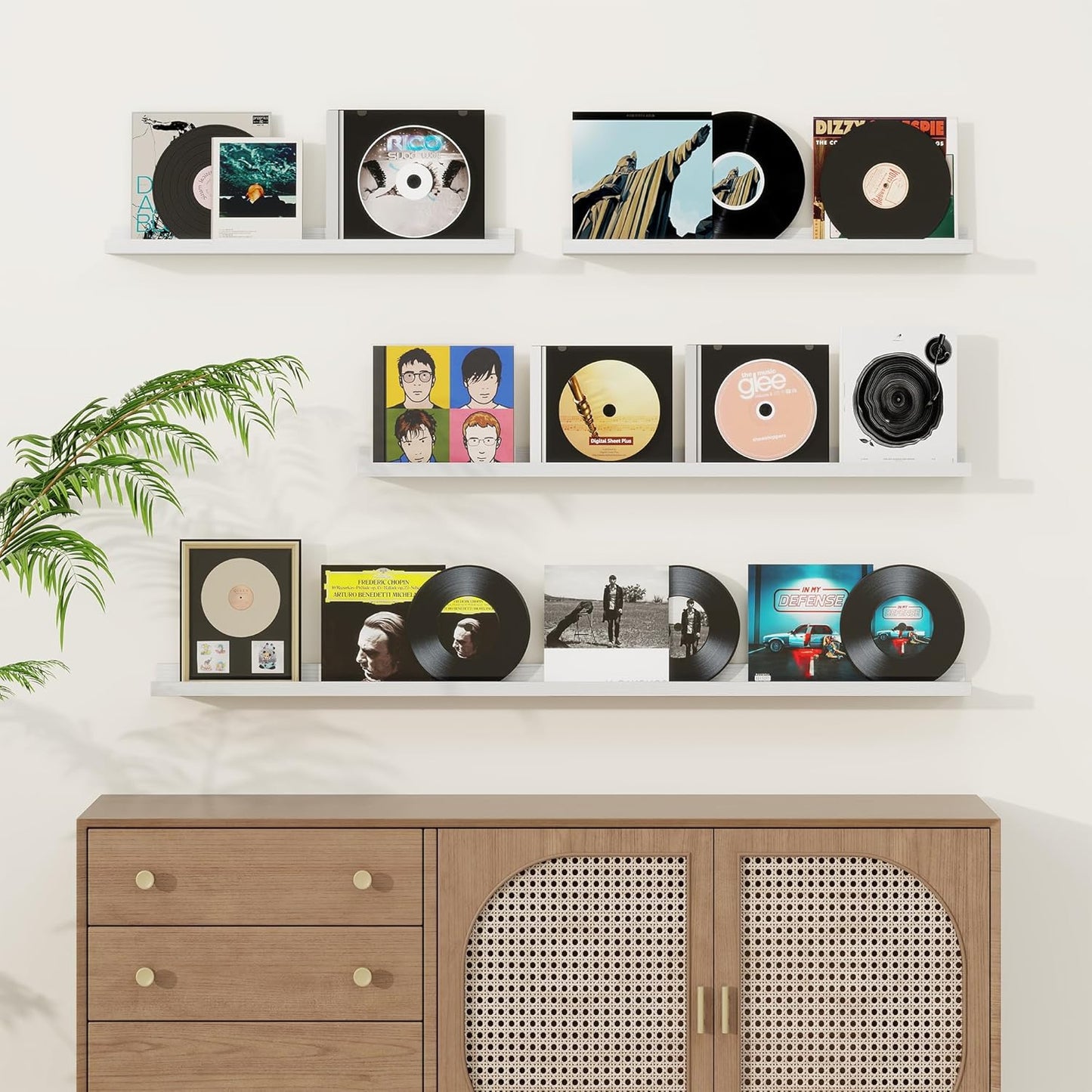 Picture Ledge Shelf, Solid Pine Wood Floating Shelves Set of 2, 48 Inches Nursery Book Shelves for Toys Storage, Kids Bookshelf Wall Mounted for Living Room Bedroom Decor Books Photo Frames, White