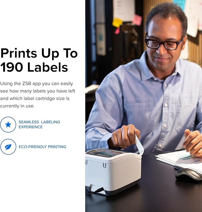 Zebra ZSB Series Labels - Potato Starch-Based Printer Label Paper - Recyclable Cartridge for Stickers - Versatile, Cloud-Based Adhesive - Address, 1.25" x 3.5"