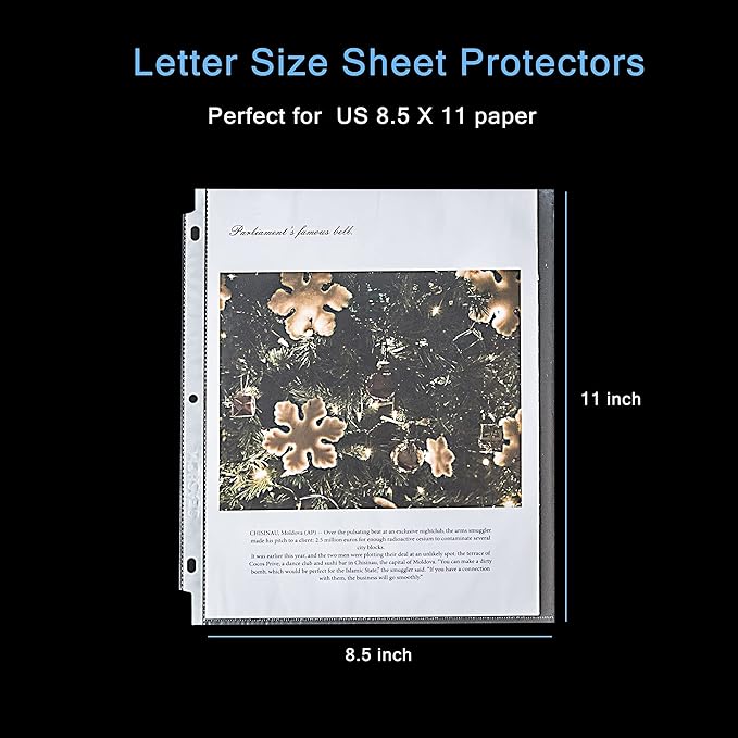 Seashell 300PCS Non-Glare Sheet Protectors 8.5 x 11, Page Protectors Reinforced 3 Holes, 2 Mil Thick Top Loading Page Protectors, Plastic Sleeves for 3 Ring Binder, Acid Free & Archival Safe