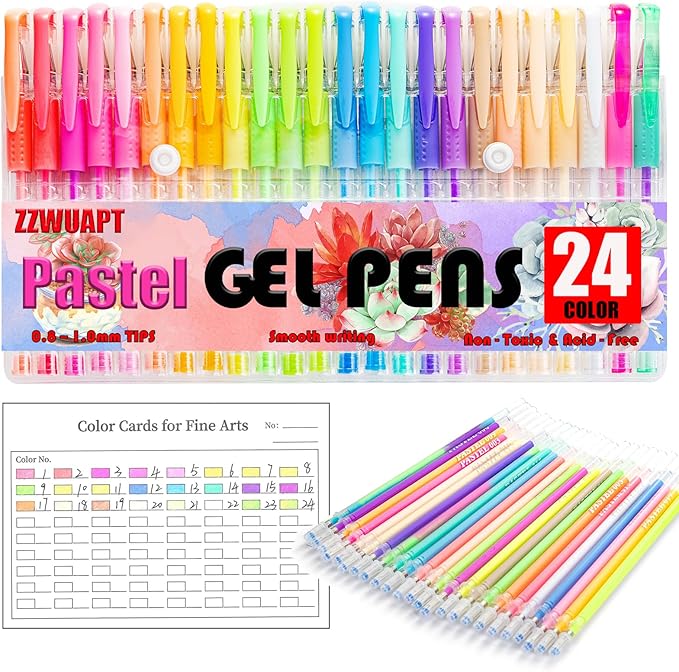 Pastel Gel Pens,72 Color Gel Pens Set including 24 Color Gel Pen with 48 Refills,40% More Ink Colored Gel Pens for Adult Drawing, Doodling, Scrapbook, Journaling