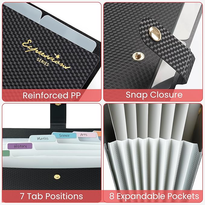 Sooez Accordion File Organizer, Letter Size Expanding File Folder with Labels, 8 Pocket Folders for Document, Portable Paper Bill Receipt Organizer for Home School Office Supplies, A4 Size, Off White