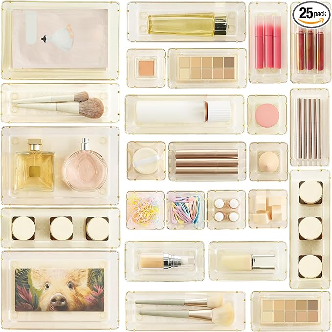 Vtopmart Clear Plastic Drawer Organizers for Bathroom (Clear Champagne)