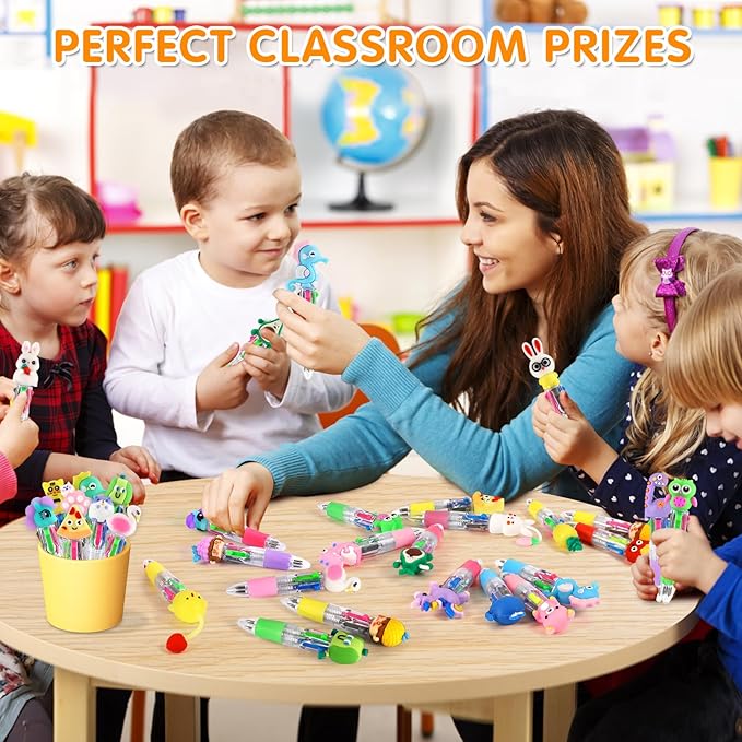 arscniek 60Pcs Multicolor Pen in One, 4-in-1 0.5mm Fine Point Cute Pens, Fun Kawaii Ballpoint Pen for Children's Party Favors, Classroom Prizes, Teacher School Supplies, Bulk Gifts for Students