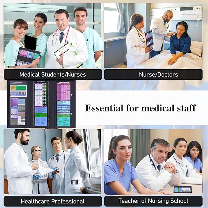 Foldable Nursing Clipboard with Cheat Sheets - 4-Pack Thick & Sturdy Medical Writing Board for Nurses, Nursing Students & CNAS | Portable Clipboard with Pen Holder & Ruler for Hospital Clinical Duty
