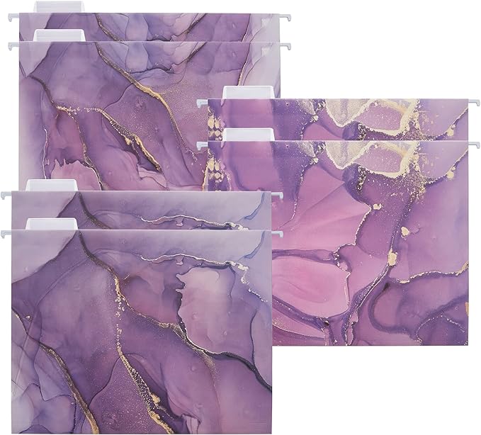 6 Packages Hanging folders File Cabinet Organizer Letter Size 1/5 Cut Adjustable Labels Decorate Home Office School Classroom, Purple Marble 9.3 "x 12.8"…
