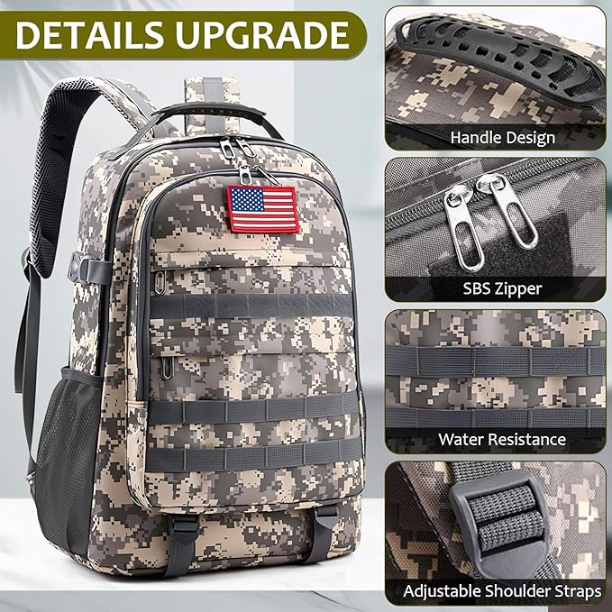 School Backpack for Boys - Camouflage Boys Backpack for Kids Teens Elementary Middle School - Camo Students Bookbag,18″ Bookbag with Usb Charging Port & Key-chain