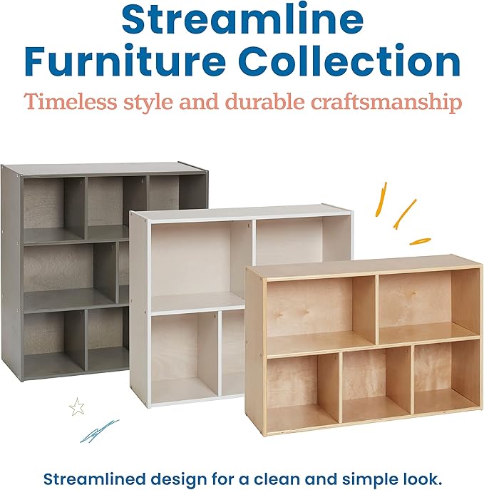 ECR4Kids Streamline 5-Compartment Storage Cabinet, 24in, Classroom Furniture, Natural