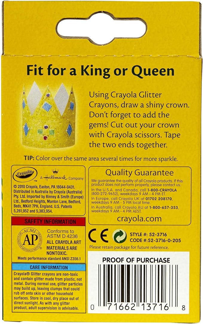 Crayola 16CT Multicolored Glitter Crayons