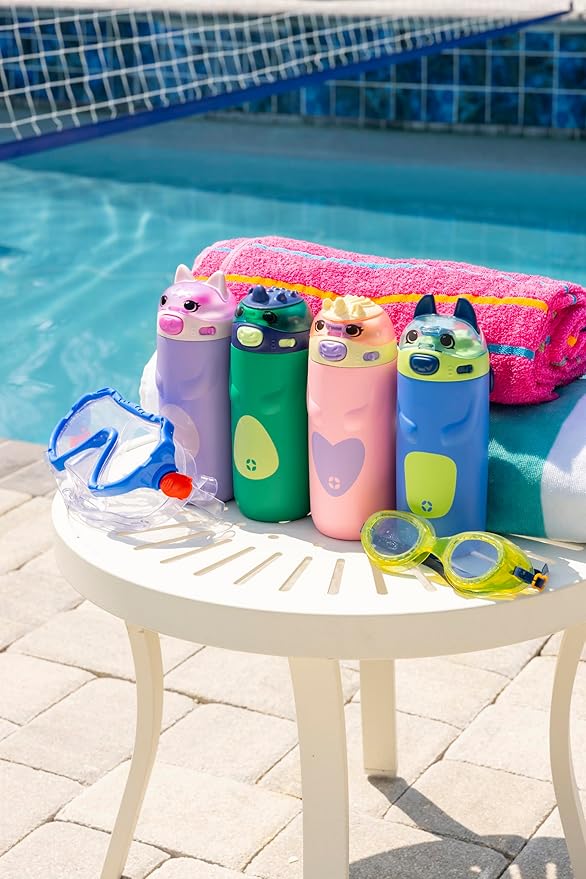 Ello Ellies 12oz Vacuum Insulated Stainless Steel Kids Water Bottle with Straw and Built-in Carrying Handle & Leak-Proof Locking Lid for School Backpack, Lunchbox & Outdoor Sports, Dino (Pack of 6)
