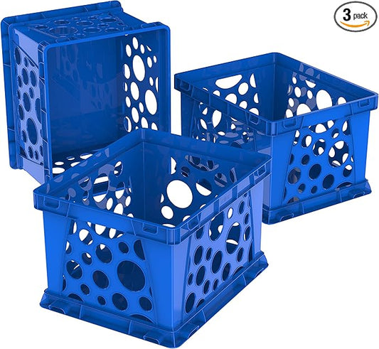 Storex Premium File Crate with Handles – Letter and Legal Document and Folder Storage, Classroom Blue 3-Pack (61460C03C)
