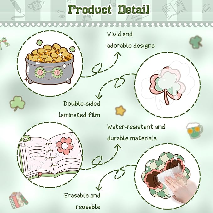 St. Patrick's Day Classroom Bulletin Board Set Reading Makes Every Day Golden Bulletin Board Decorations Irish Clover Cutouts for Bulletin Board St.Patrick’s Party Supply Classroom Chalkboard Decor