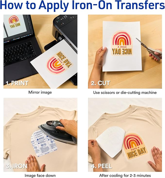 Avery Printable Heat Transfer Paper for Light Fabrics, 8.5" x 11", Inkjet Printer Compatible, 12 Sheets of Iron On Transfer Paper, Great for Custom Shirts, Uniforms, Gifts, and More (3275)