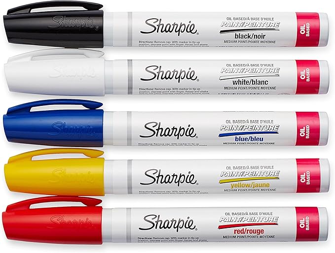 Sharpie Oil-Based Paint Markers Medium Point Assorted Colors 5 Count - Great for Rock Painting