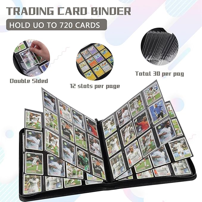 12 Pocket Card Binder,720 Pocket Trading Card Binder，Side Loading Collectible Card Albums for MTG, for TCG Football, Sports, Game Cards Grey