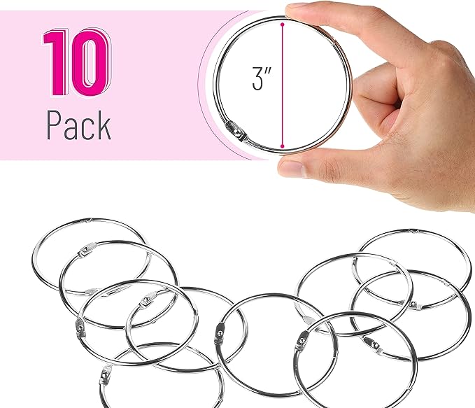 Mr. Pen- Loose Leaf Binder Rings, 3 Inch, 10 Pack, Metal Book Rings for Index Cards, Flash Cards, Notebooks