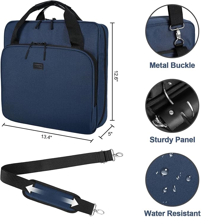 4 Inch 3 Ring Zipper Binder D-Ring, Binder with Strap 800 Sheet Capacity & Multi-Pockets School and Office Binder Organizer, Compatible with 13-Inch MacBook(Patent Design Dark Blue)