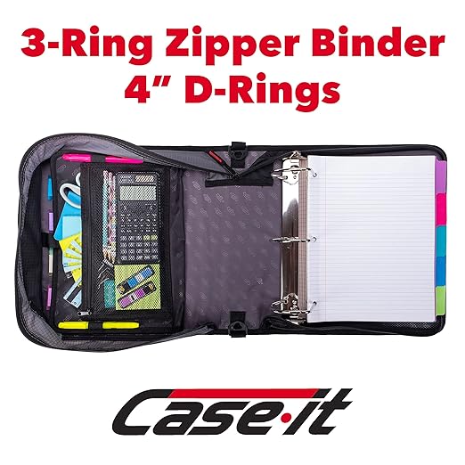 Case-it King Sized Binder 4-Inch D-Ring Jet Black | 800 Sheet Capacity | 5 Subject File Folder | With Shoulder Strap | Pack of 4