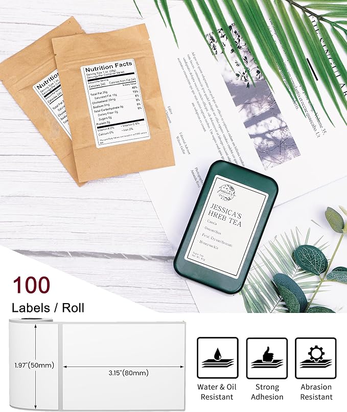 Phomemo [3x100 pcs]Original Labels for M110/M100/M220/M221, 3 Rolls 1.97''x3.15''(50x80mm),Square, White, 100 Label/Roll, Also Support Shipping Printer for Clothing, Ingredient, Logo, Barcode, Address