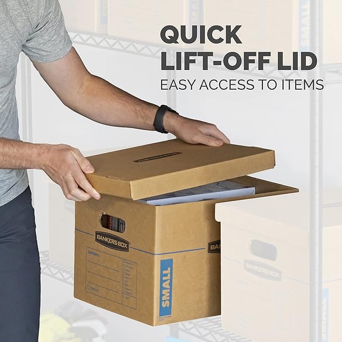 Bankers Box Medium Classic Moving Box 10 Pack, Reinforced Handles, Tape-Free Assembly, Box with Lid, 19-in x 14.5-in x 15.5-in (8817201)