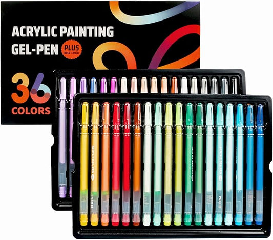 Smilo 36 Colors Acrylic Gel Pens for Coloring,3D Acrylic Paint Pens with 1.0mm Bullet Tip for Adult Coloring, Rock, Fabric,Glass & DIY Crafts – Vibrant Opaque Gel Pens for Artists & Journaling
