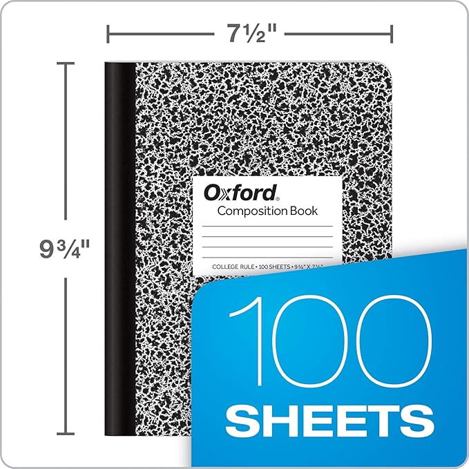 Oxford Composition Notebooks, College Ruled Paper, 9-3/4 x 7-1/2 Inches, 100 Sheets, Black, 6 Count (63767) (Pack of 4)