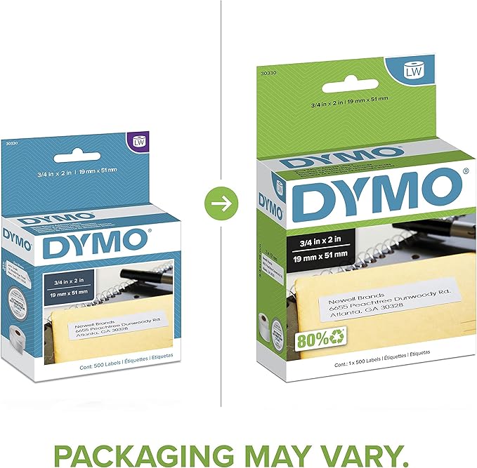 DYMO Authentic LW Return Address Labels DYMO Labels for LabelWriter Label Printers White 3/4" x 2" 1 Roll of 500