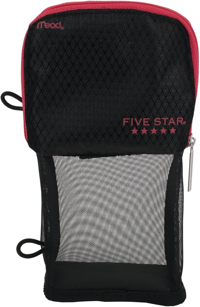 Five Star Pencil Pouch, Pen Case, Fits 3 Ring Binder, Stand 'N Store, Black/Hot Pink (50516)