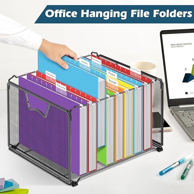 V-Opitos 12 Pack 1 Inch Expansion Hanging File Folders, Letter Size Hanging Folders with 1/5-Cut Adjustable Tab, Extra Capacity Hanging File Folders, Ideal School Classroom, Office Supplies