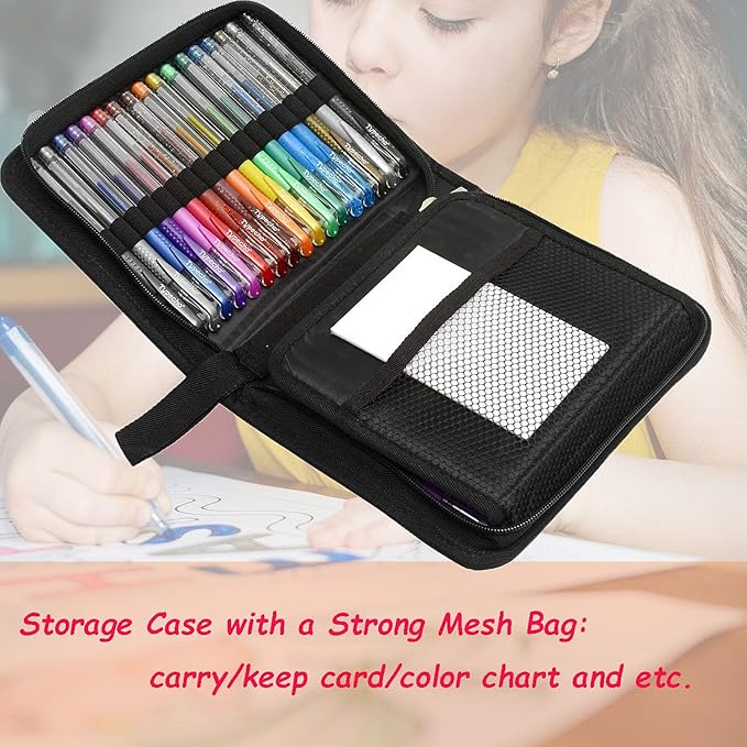 96 Color Artist Gel Pen Set with Portable Travel Case, Includes 24 Glitter, 10 Metallic, 7 Neon, 6 Pastel, 1 Classic Red, plus 48 Matching Color Refills,Back to school supplies