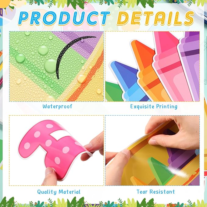 Pasimy Crayon Bulletin Board Decorations Set Welcome to Our Pack Classroom Decor Colorful Crayon Name Tags Cutouts Art Bulletin Board Border for Back to School Summer Office Home Wall Door Supplies