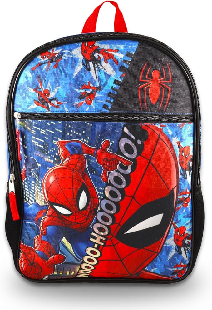 Spiderman Backpack with Lunch Box Set - Bundle of 16” Miles Morales Backpack, Lunch Bag, Water Bottle, Stickers, More | Spiderverse School Supplies