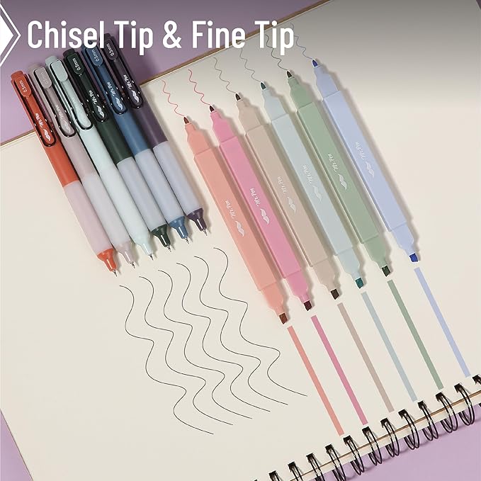 Mr. Pen- Dual Tip Aesthetic Highlighters and Gel Pens, 12 Pack, Assorted Colors, No Bleed, Black Ink, Cute Pens for Bibles